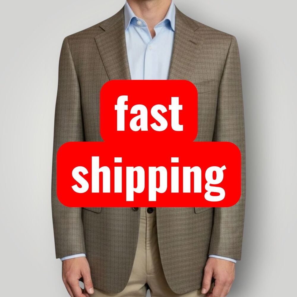 JOSEPH&FEISS Mens 42L Blazer Sport Coat Brown Plaid Silk/Wool 2 Button Jacket